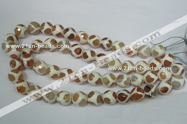 CAG4819 15 inches 14mm faceted round tibetan agate beads wholesale