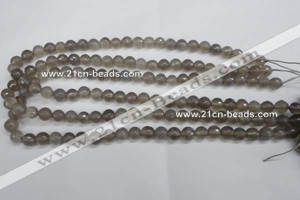 CAG4826 15 inches 8mm faceted round grey agate beads wholesale