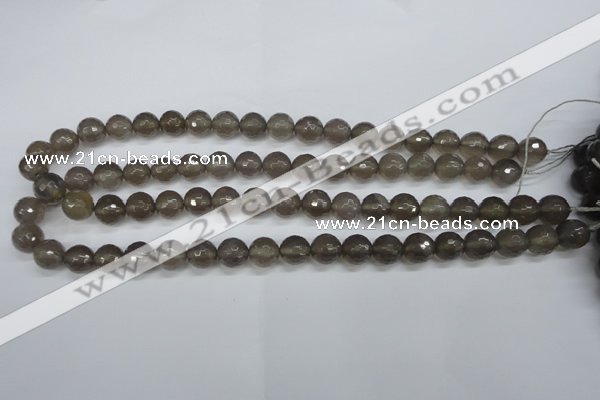 CAG4827 15 inches 10mm faceted round grey agate beads wholesale