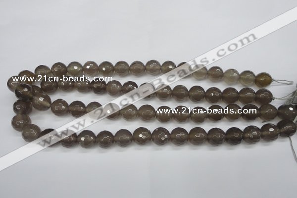 CAG4828 15 inches 12mm faceted round grey agate beads wholesale