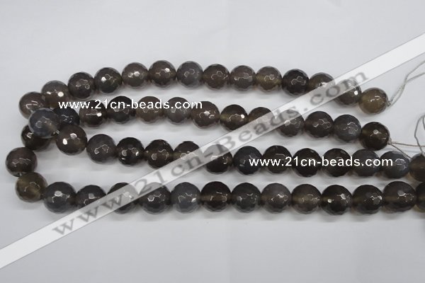 CAG4829 15 inches 14mm faceted round grey agate beads wholesale