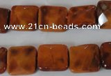 CAG4877 15 inches 14*14mm faceted square fire crackle agate beads