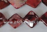 CAG4886 15 inches 14*14mm faceted diamond fire crackle agate beads