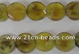 CAG4891 15 inches 12mm faceted coin fire crackle agate beads