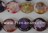 CAG4893 15 inches 15mm faceted coin fire crackle agate beads