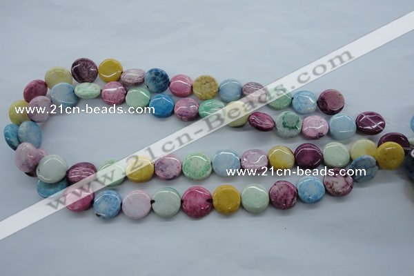CAG4908 15.5 inches 14mm flat round dyed white agate beads