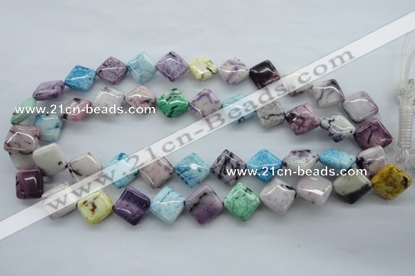 CAG4914 15.5 inches 15*15mm diamond dyed white agate beads