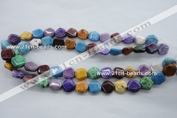 CAG4918 15.5 inches 14mm faceted coin dyed white agate beads