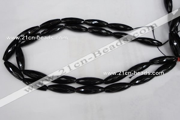 CAG5062 15.5 inches 10*30mm faceted rice black agate beads