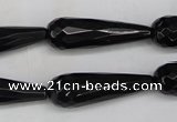 CAG5064 15.5 inches 10*30mm faceted teardrop black agate beads