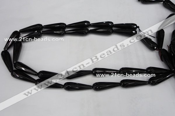 CAG5064 15.5 inches 10*30mm faceted teardrop black agate beads