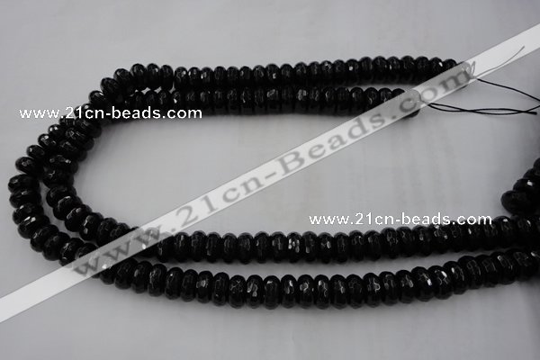 CAG5065 15.5 inches 6*12mm faceted rondelle black agate beads