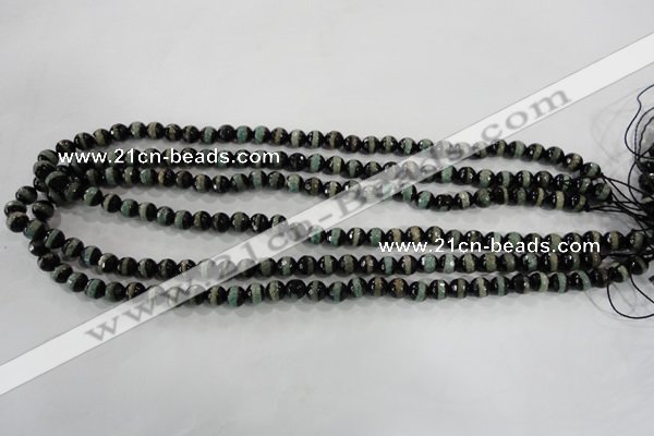 CAG5135 15 inches 6mm faceted round tibetan agate beads wholesale