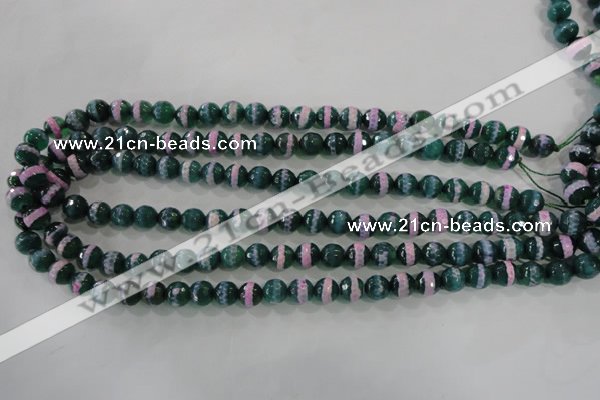 CAG5142 15 inches 8mm faceted round tibetan agate beads wholesale