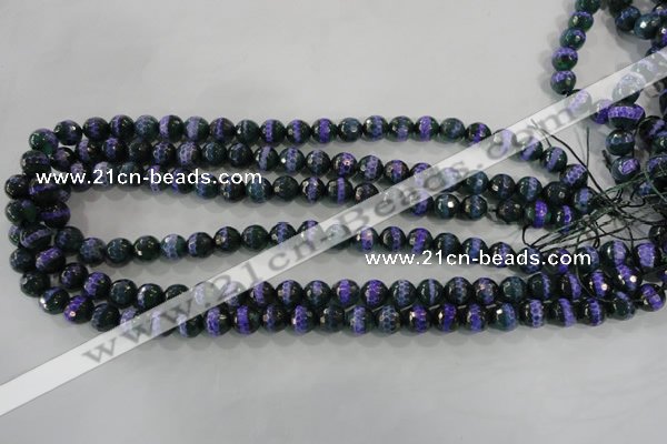 CAG5143 15 inches 8mm faceted round tibetan agate beads wholesale