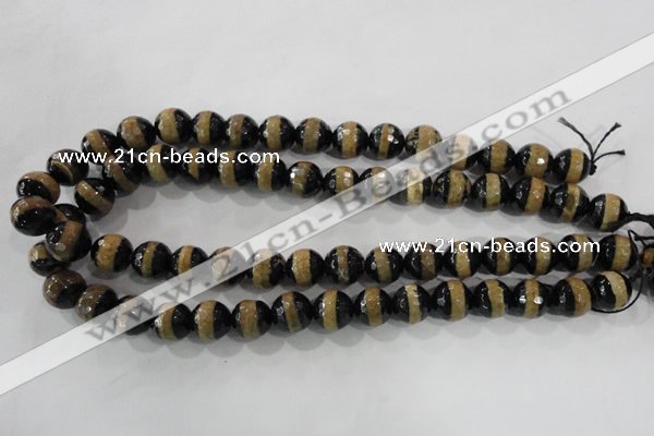 CAG5145 15 inches 10mm faceted round tibetan agate beads wholesale