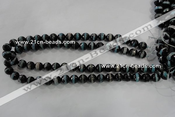 CAG5147 15 inches 10mm faceted round tibetan agate beads wholesale