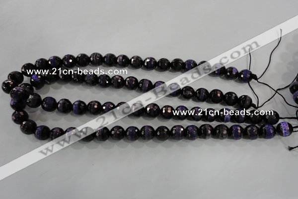 CAG5150 15 inches 10mm faceted round tibetan agate beads wholesale