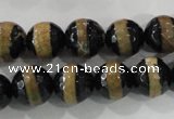 CAG5152 15 inches 12mm faceted round tibetan agate beads wholesale