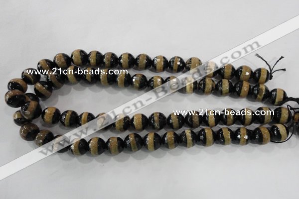 CAG5152 15 inches 12mm faceted round tibetan agate beads wholesale
