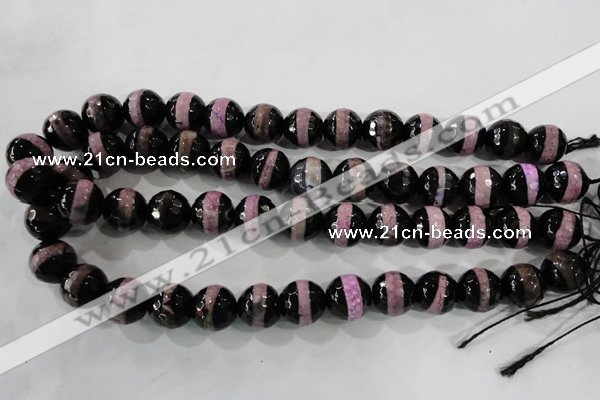 CAG5153 15 inches 12mm faceted round tibetan agate beads wholesale