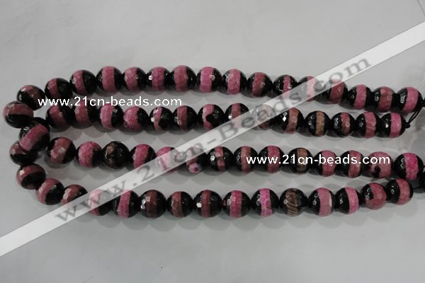 CAG5154 15 inches 12mm faceted round tibetan agate beads wholesale