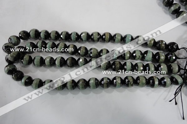 CAG5155 15 inches 12mm faceted round tibetan agate beads wholesale