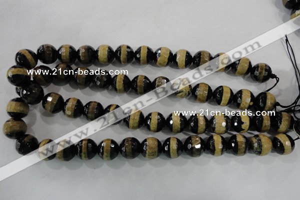 CAG5157 15 inches 12mm faceted round tibetan agate beads wholesale