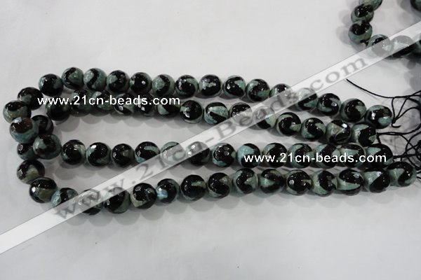 CAG5165 15 inches 12mm faceted round tibetan agate beads wholesale