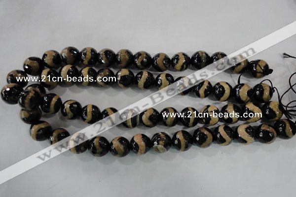 CAG5168 15 inches 14mm faceted round tibetan agate beads wholesale