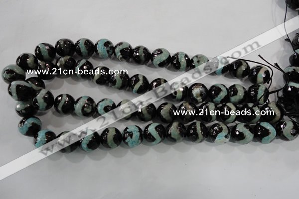 CAG5169 15 inches 14mm faceted round tibetan agate beads wholesale