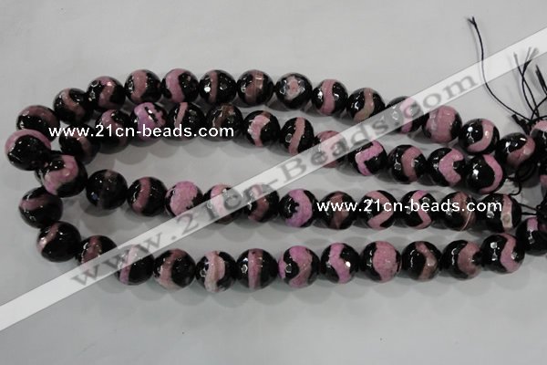 CAG5170 15 inches 14mm faceted round tibetan agate beads wholesale