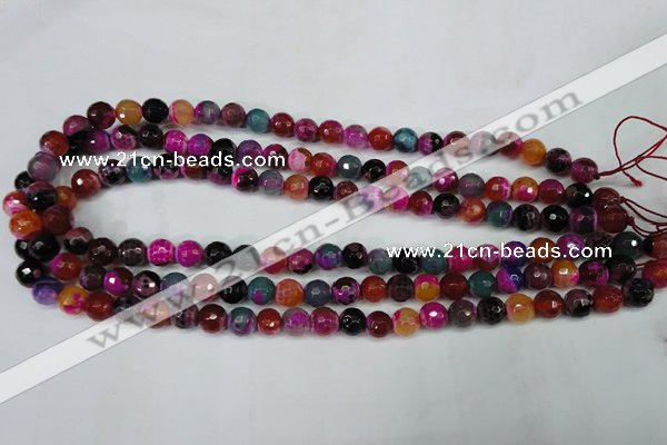 CAG5192 15 inches 8mm faceted round fire crackle agate beads