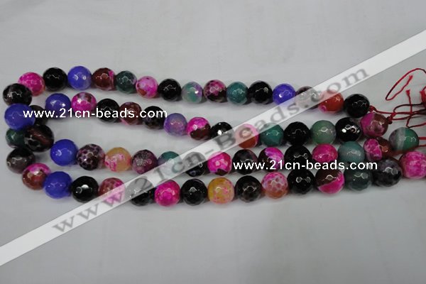 CAG5194 15 inches 12mm faceted round fire crackle agate beads