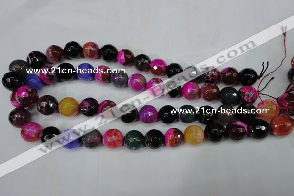 CAG5195 15 inches 14mm faceted round fire crackle agate beads