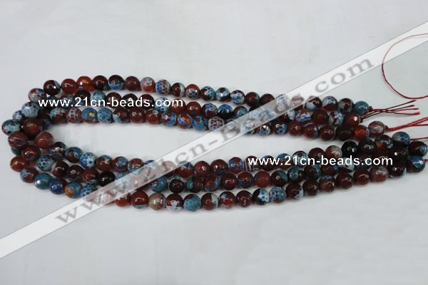 CAG5207 15 inches 8mm faceted round fire crackle agate beads