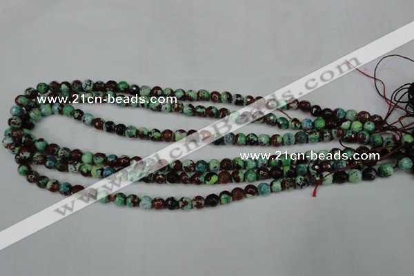 CAG5214 15 inches 6mm faceted round fire crackle agate beads