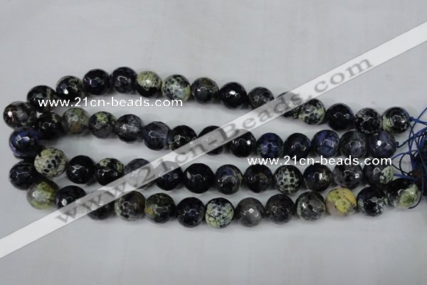 CAG5225 15 inches 14mm faceted round fire crackle agate beads