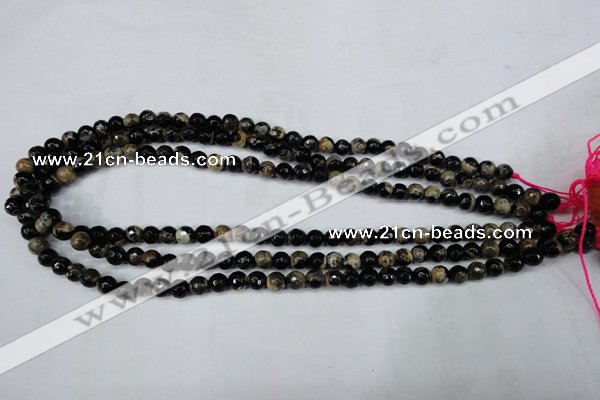 CAG5231 15 inches 6mm faceted round fire crackle agate beads