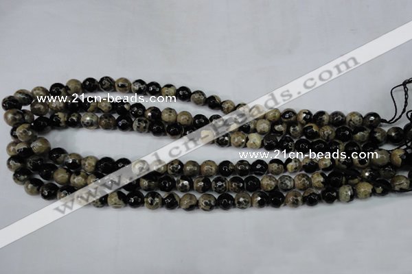 CAG5232 15 inches 10mm faceted round fire crackle agate beads