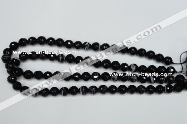 CAG5274 15.5 inches 10mm faceted round black line agate beads