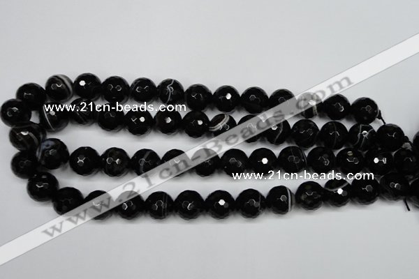 CAG5275 15.5 inches 12mm faceted round black line agate beads