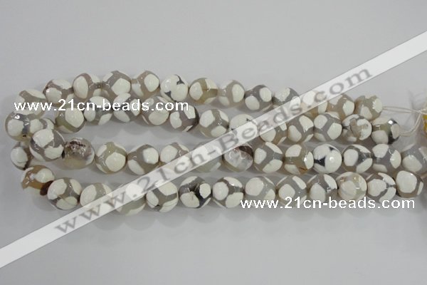 CAG5336 15.5 inches 14mm faceted round tibetan agate beads wholesale