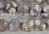 CAG5355 15.5 inches 14mm faceted round tibetan agate beads wholesale