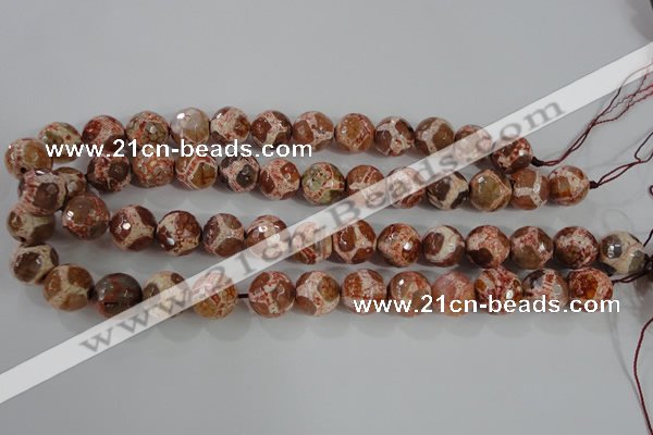 CAG5360 15.5 inches 14mm faceted round tibetan agate beads wholesale