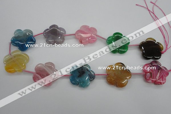 CAG5402 15.5 inches 30mm carved flower dragon veins agate beads