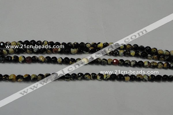 CAG5656 15 inches 4mm faceted round fire crackle agate beads