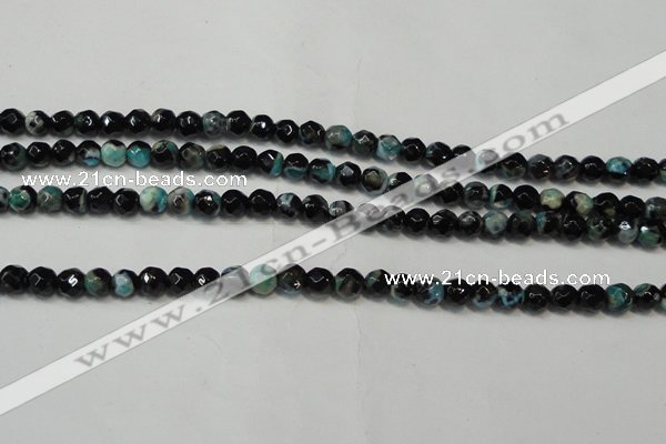 CAG5657 15 inches 4mm faceted round fire crackle agate beads