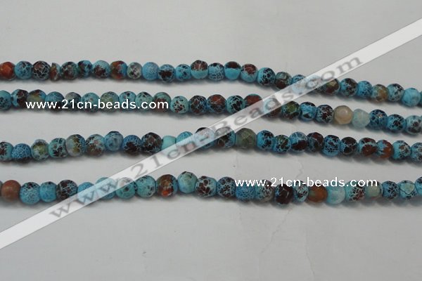 CAG5658 15 inches 4mm faceted round fire crackle agate beads