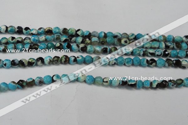 CAG5659 15 inches 4mm faceted round fire crackle agate beads